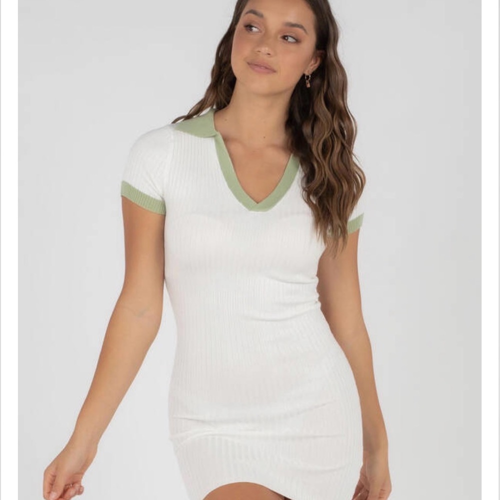 Green and White Ribbed Polo Dress PepperMayo